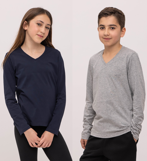 חולצת כותנה בייסיק V ארוך - נוער